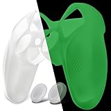 PlayVital Ninjaエディション ps5コントローラーに対応用シリコンカバースキン、ps5対応用ソフト保護カバー、保護カバー付けたまま充電ステーションにもフィットします【暗闇で光り-グリーン】