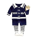 FEVON　セットアップ　ベビー　女の子　上下セット　2点セット　トップス+ロングパンツ　春秋　コート　ダブルボタン　セーラー服　ボーダー　可愛い　子供服　ガールズ　赤ちゃん　女児　長パンツ　ズボン　