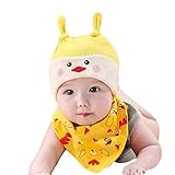 （サクララ）Sakulala ベビー 赤ちゃん 新生児用　帽子 ハット 角 付き キャップ と スタイ ビブ よだれ掛け 子ども 幼児 綿 女の子 男の子 2 点セット ひよこ