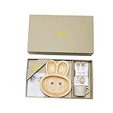Petits Et Maman Gift Set: Wood Rabbit Plate Wood Silverware Ceramic Cup [並行輸入品]