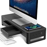 Meatanty 引き出し モニター台 pc モニタースタンド パソコン台 ディスプレイ台 USB 3.0/2.0 データ転送 机上台 スチール製 スマホ専用置き場付き 幅54cm