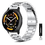 [KeeFos] 22mm バンド Garmin Venu 4 45mm/Venu 3 45mm/2/Forerunner 570 47mm/265/255/Vivoactive 4/Active対応 交換ベルト金属 ステンレス 調整簡単 長さ調整器具付き 交換バンド (ブルー/シルバー)
