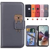 Kedic に適合する Moto G66j 5G ケース 手帳型 モトローラ G66y 5G ケース 可愛い moto g66y 5gケース motorola g66j 5g 手帳型ケース カード収納 財布付き カードホル スタンド機能 モトローラ g66j スマホケース Motorola G66y / G66J / G56 カバー かわいい 動物柄 薄型 防水 ノート型 男女兼用 (グレー)
