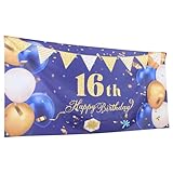 Sosoport 16歳 誕生日 写真 背景 16歳 ハッピー 誕生日 背景 布 背景 吊り下げ バナー ブルー 誕生日 レイアウト 背景