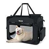 Totoro ball ソフトクレート 中型犬 犬用クレート 犬用キャリーバッグ 犬 キャリーケース 折りたたみ 犬 車用ケージ 5面メッシュ 頑丈耐久 ロック付き 給水ボトルバンド付き 中型犬・猫2匹 15kgまで『トランク、旅行、避難、室内外兼用！』 (ブラック, L（70L x 52W x 52H cm）)