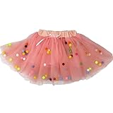HONEY BLOSSOM【 ポンポン ＆ リボン ラブリー チュチュ 】 キッズ ドレス スカート ベビーフォト ハーフバースデー コスチューム 0 - 4 歳 m002 pink 80