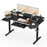 Alebert｢アレベルト｣ 電動式 昇降デスク 昇降式デスク 幅140*奥行80cm スタンディングデスク 【キーボードトレイ・モニター台・多連コンセント付き】 USB/Type-C充電可能 高さメモリー機能 障害検知 静音 ゲーミングデスク パソコンデスク 昇降式テーブ ル 在宅ワーク オフィスワークテーブル 作業机 (ブラック, 天板幅140*80cm)