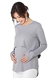 Sweet Mommy さらさら レイヤード 授乳Tシャツ 長め丈 バックロング シルエットきれい シンプル 長袖 着回し 授乳服 マタニティ 産前産後／LL／グレー