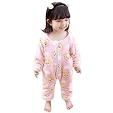 長袖 カバーオール ロンパース 子供 女の子 あったか 厚手 もこもこ 冬服 防寒 寝袋 ベビーウェア 子供服 (ピンク-ベア, L-77cm(2-3歳))