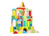 tookytoy木製ビルディングブロックセット – 80ブロックfor Toddlers Preschool Age – Hardwood Plain & Colored小さな木製ブロックfor Bo