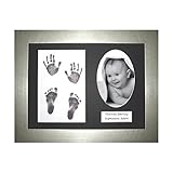 BabyRice Anika-Baby Baby Handprint Footprint Kit Silver Display Frame (Black Prints)