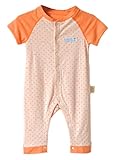 (ジーヒャク)G100 ベビー用肌着 ロンパース 丸い襟 前開く オーガニック カラーコットン 体にやさしい 男女兼用 半袖 かわいい オレンジ サイズ：73
