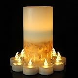 micandle Real Wax Flameless Flameless WarmホワイトLEDキャンドルブルー海シェルパターンPillar Candle Lights with乾電池式。 L ブル