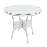 人工ラタンテーブル 強化ガラス 単品 ホワイト 丸テーブル 籐 家具 ファニチャー インテリア おしゃれ リビング table 机 南国 アジアン バリ風 リゾート ホテル ベランダ バルコニー テラス 庭 ガーデン 白 rattan59t