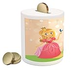 プリンセスコインボックスBank by lunarable、A Girl With A Golden Crown and a Bird in Her Palm Standing on a road t