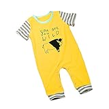 Tovadoo ベビー　ロンパース　爬行服　半袖　アルファベット柄　動物柄　イエロー　夏　コットンブレンド　可愛い　カッコイイ　爽やか　遊園地　リゾート　旅行　室内　出産祝い　新生児　男の子