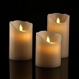 Flameless Candles 4 5 6 Set of 3 Ivory Dripless Real Wax Pillars Include Realistic Dancing LED Flame