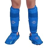 空手テコンドー新プロテクターインステップパドックシャンクレッグフットガードアジャスタブルストラッププロテクションギア（ペア） - ブルー、レッド(M-ブルー)