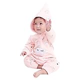 Famuka ベビー 服 新生児 秋冬 フリース ロンパース カバーオール 可愛い 星柄 フード付き(9-12M, ピンク)
