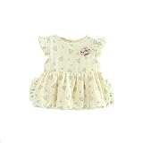 Pojour 夏 1-6歳キッズドレス 子供かわいいワンピース 半袖 通気 綿 黄色(100cm)