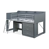 コンパクト 木製 システムベッド starlet(スターレット) デスク・チェスト付き 3点セット (ウッドグレー/シルバー)