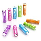 EBL 単3形充電池 カラフル充電式ニッケル水素電池2500mAh 10本入り 電池ケース付き 約1200回繰り返し充電可能 AA電池 玩具