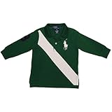 RALPH LAUREN (ラルフローレン)男の子用ビッグポニーグリーンxホワイトダイアグナルライン長袖ポロシャツ 12months 75cm 緑襟付きコーデトップス,ギフト,プレゼント [並行輸入品
