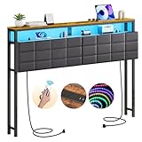 Dunatou クイーンサイズヘッドボード、クイーンサイズベッド用ヘッドボード、2層収納棚付き、レザー布張りのヘッドボード、LEDライトと充電ステーション、頑丈なフレーム&木製シェルフ、ブラック