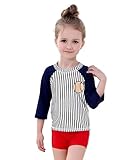 [FERE8890] ガールズ 水着 2点セット 上下セット 女の子用 長袖 丸襟 ストライプ 弾力性 柔かい ボクサーショーツ＋上着 ホワイト+ブラック M