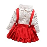 ガールズレースドレス、balakie Layered Fake Two Piece長袖ストラップワンピース 12M レッド BK-15989