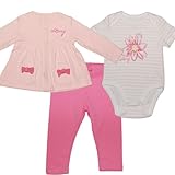 DKNY女の子用ベビーピンクリボン付きカーディガン上下3点セットアップ,ボディースーツ,コーデパンツ,出産祝い,プレゼント,ギフト,,ダナキャラン【並行輸入】