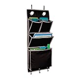 ドア掛けポケットマガジンラック ブックラック 新学期向け整理ポケット ホームオフィス 幅14x高さ32インチ ブラックとシルバーカラー