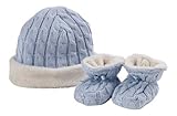 Natures Knits Organic Cotton Cable Hat & Booties Fur Lined Gift Set.Blue by Natures Knits