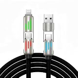 4in1 USB マルチコネクタケーブル, Type-C/A - Type-C/ライトニング対応, 最大60W急速充電, 480Mbpsデータ転送, 1m, LEDコネクタ搭載タイプ (ブラック)