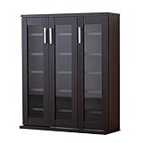 ワイエムワールド　ガラス扉付き 本棚 書棚 【色： ブラウン 】 3枚扉 薄型 コミックラック　00-098