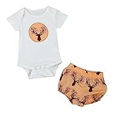 Lutents ベビー服 ロンパース カバーオール ショーツ 二点セット 半袖 鹿柄 梅柄 女の子 カジュアル 快適 着心地良い 歩行服 パジャマ 新生児 出産祝いプレゼント 可愛い オシャレ