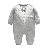 JooNeng 長袖 カバーオール ロンパース フォーマル ベビー服 新生児 赤ちゃん かっこいい 紳士服 ネクタイ 男の子 秋冬 出産祝い プレゼント 結婚式 グレイ 9-12M
