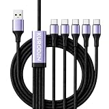 KURODEN 5in1 マルチ充電ケーブル USB-C×5 66W 6A 急速充電対応 1.5m 5台同時充電 データ転送 ナイロン編み iPhone 15以降/Galaxy/iPad/MacBook/Android対応
