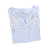 Asia Color マタニティ ナイトウエア 上下セット 授乳口付き 可愛いレース　肌に優しいガーゼ生地　ルームウエア パジャマ (XL, ブルー)