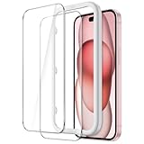 JETech iPhone 15(6.1インチ用) 保護フィルム 気泡なし 強化ガラスフィルム ガイド枠付き ケースに干渉なし HDクリア 2枚セット
