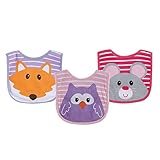 Luvable Friends Animal Face Girl's Bib, Animals, 3 Count by Luvable Friends