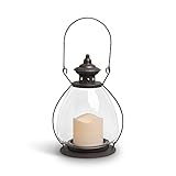 Gerson Everlasting Glow 42465電池式金属とガラスSchool House Lantern with 3 by 3 " LED樹脂Candle、9.25インチ、素朴なブラウン