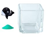 花市場直送便 ミニチュアガラス クジラ ブラック & カラーサンド エメラルドグリーン & 植え込み用グラス ニューブロックS
