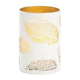 Candle Impressions cat12451whレーザーエッチングリーフデザイン発光体メタル、3.5 5インチ、ホワイト/ゴールド