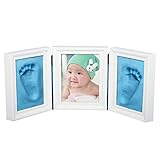 フォトフレーム　赤ちゃんの手形 足型 写真立て 可愛い　ベビー記念品 ギフト　安全な非毒性粘土 出産祝い　記念日　 (ブルー)