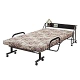 木製棚付き収納式リクライニングベッド（コンセント付き）　手動タイプ　ゴブラン柄