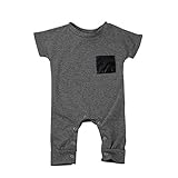 Karchi ベビー服 男の子用 ロンパース 可愛い　ポケット付き 無地 半袖 　コットン100% カバーオール　春夏服 誕生日　お出かけ　パーティー ０－２４ヶ月設定　ダークグレー (70)