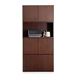 LOWYA （ロウヤ） 食器棚 キッチン収納 天然木 オープン収納 可動棚 コンセント付き プッシュオープン 高さ190cm 幅90cm 上段Ｂ＋下段Ａ ブラウン おしゃれ 新生活