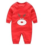 エルフ ベビー(Fairy Baby)新生児パジャマ ベビーカバーオールロンパース 四季兼用 長袖 出産祝い73cm レッド おおじか