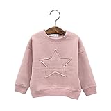 [ALBJHB]Unisex Kids Long Sleeve Cotton Winter T-Shirt With Fleece-lined Star patched Desing Pink Cla